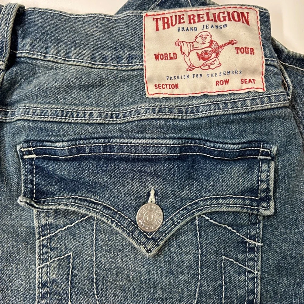 True Religion Ricky Relaxed Straight Denim Shorts Mens 32 Blue Jean Flap Pocket
